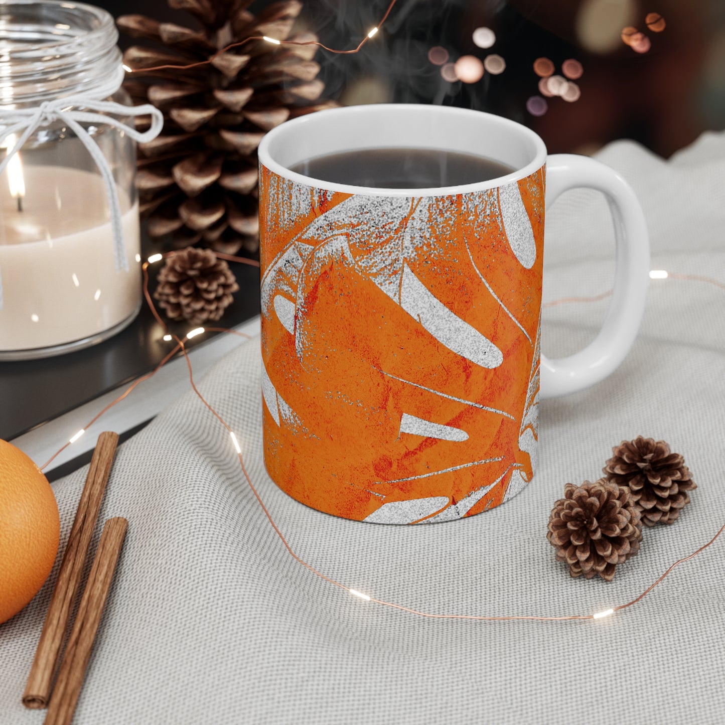 Monstera Leaf Tangerine Mug