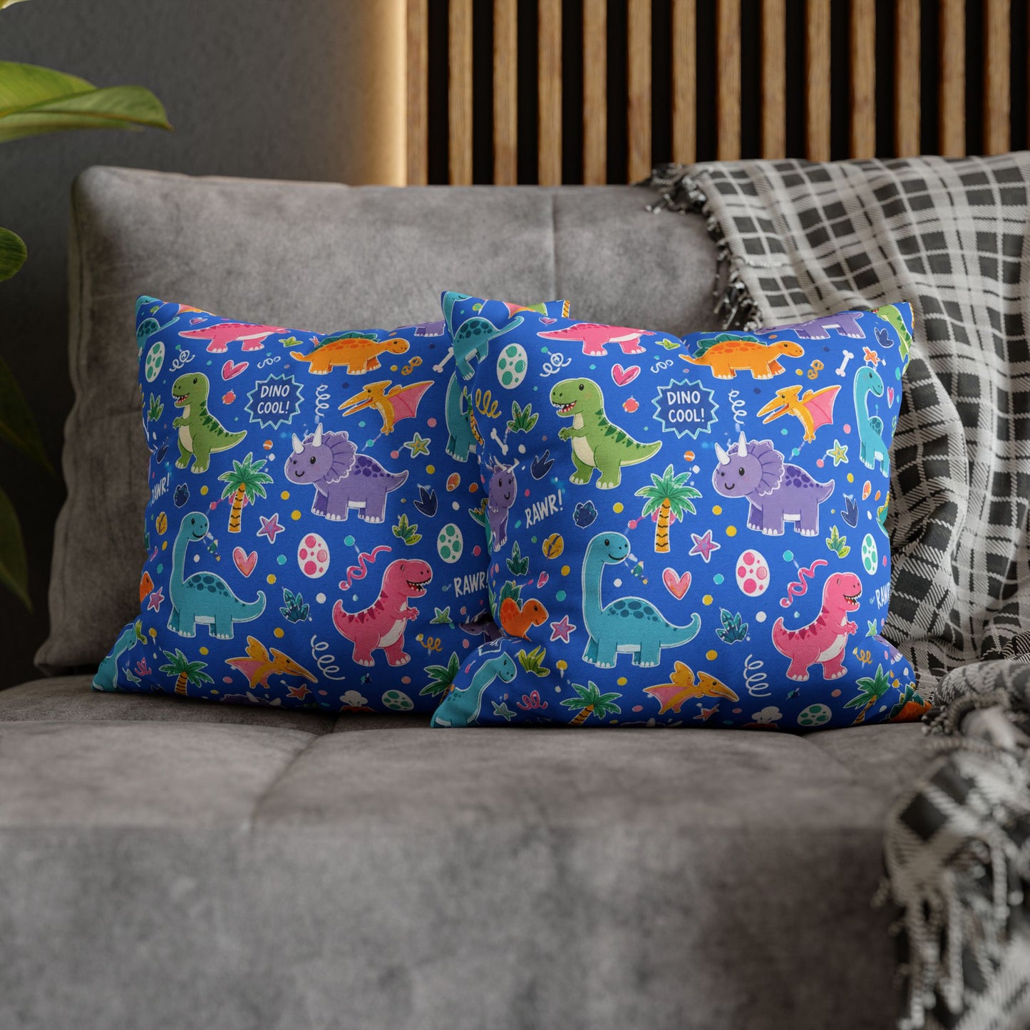 Blue Dino Pillow Cover 14x14