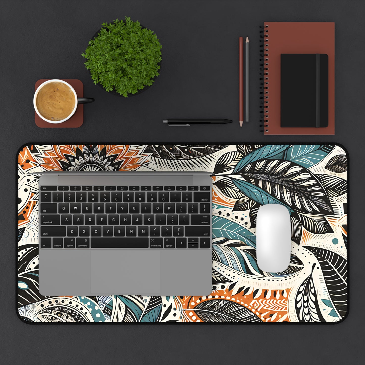 Botanical Leaves Blue Desk Pad