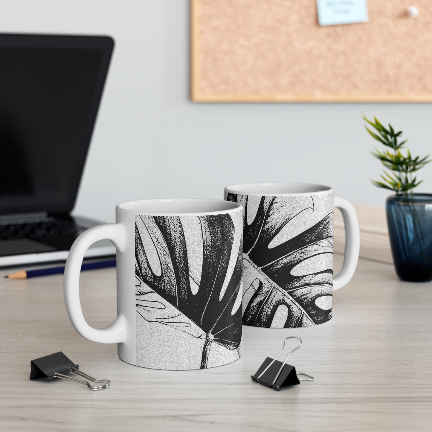 Monstera Leaf Black White Mug