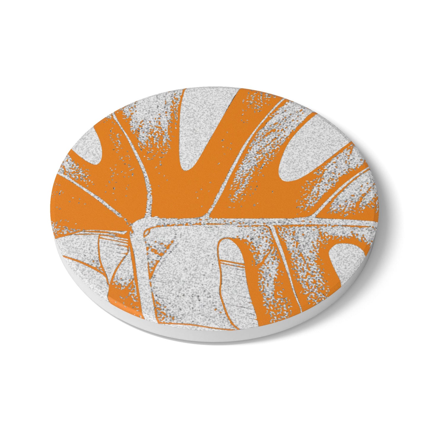 Monstera Leaf Tangerine Ceramic Coaster Botanical Drink Coaster