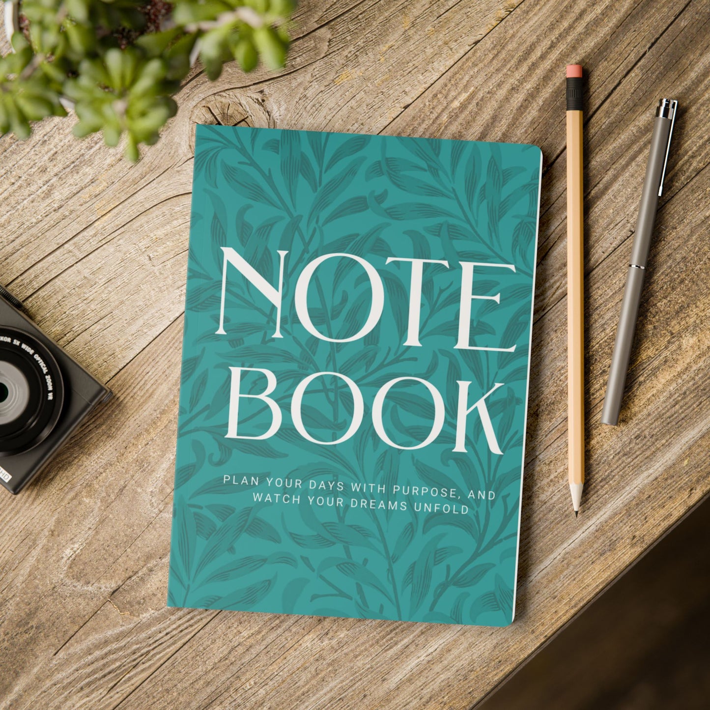 Deep Aqua Leaves A5 Lined Journal Minimal Botanical Notebook | Coordinated Collection