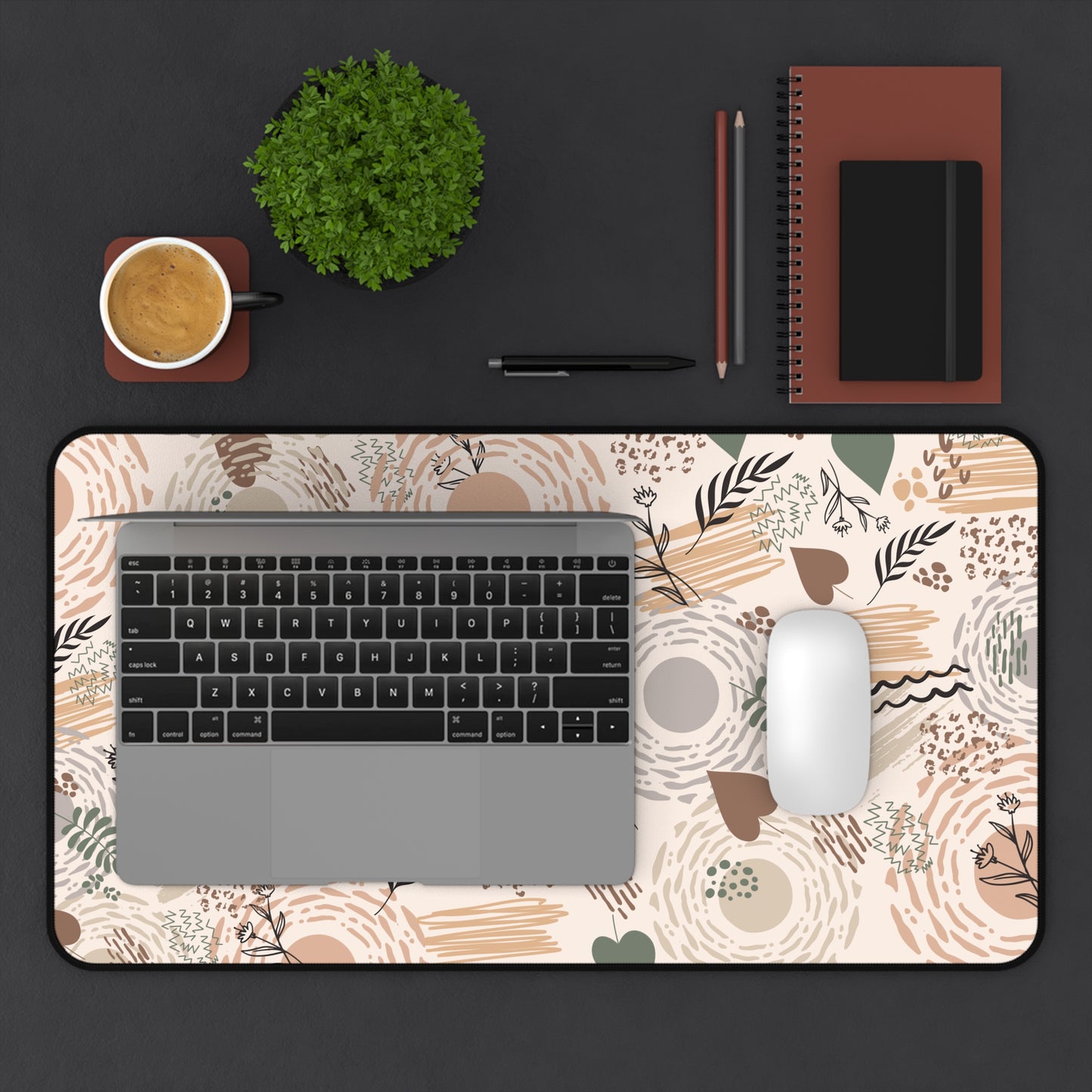 Neutral Flow Desk Mat Minimal Botanical Desk Pad (12x18, 12x22, 16x32)