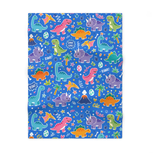 Blue Dino Soft Fleece Baby Blanket Dinosaur Nursery Blanket