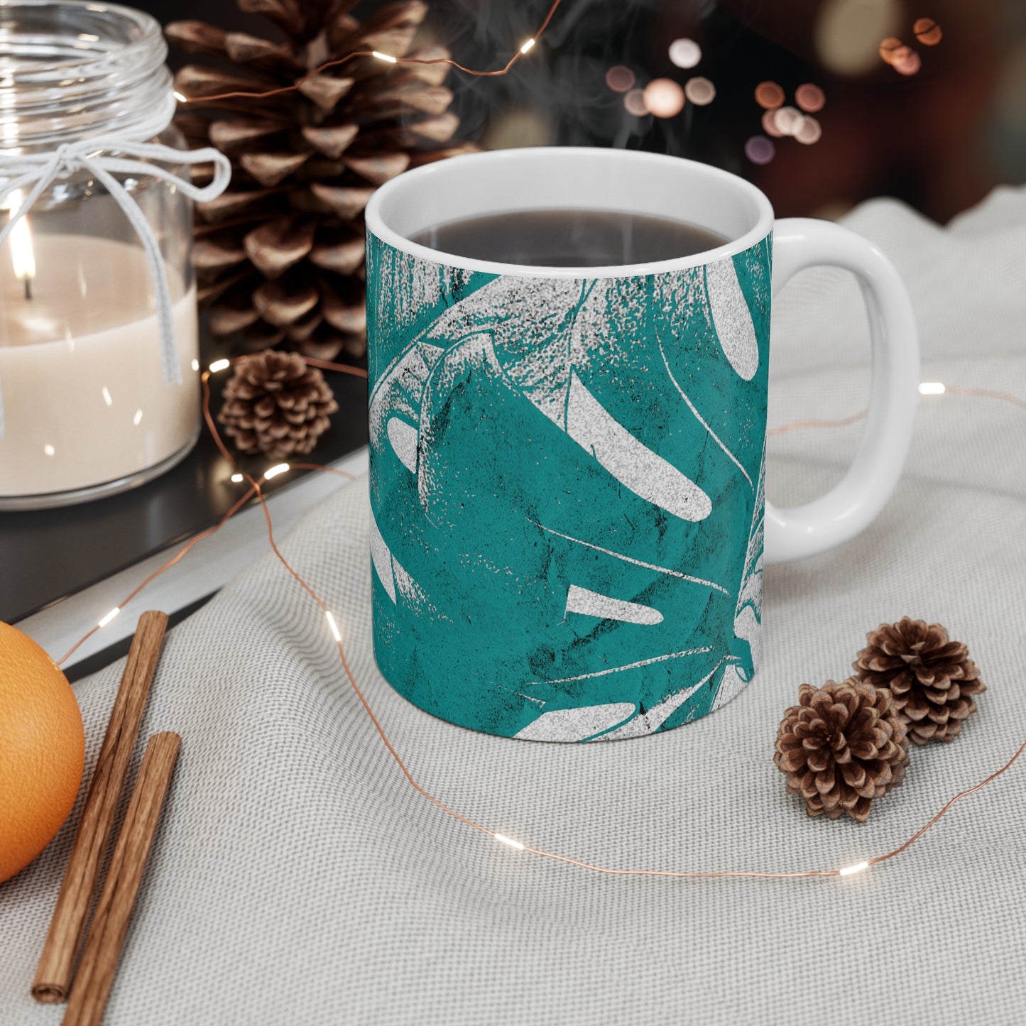 Monstera Leaf Deep Aqua Mug