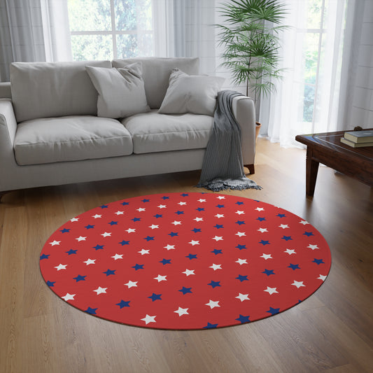 Red, White and Blue Stars Round Rug 60 Inch Patriotic Area Rug