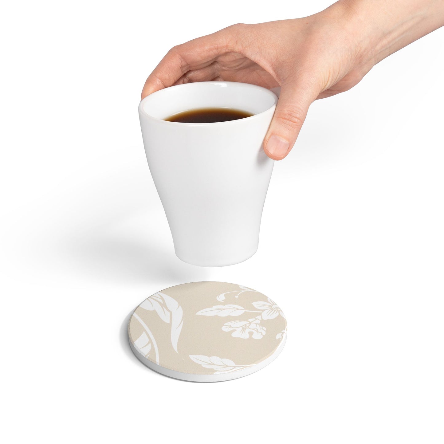 Latte Cream Floral Ceramic Coaster Coordinated Collection