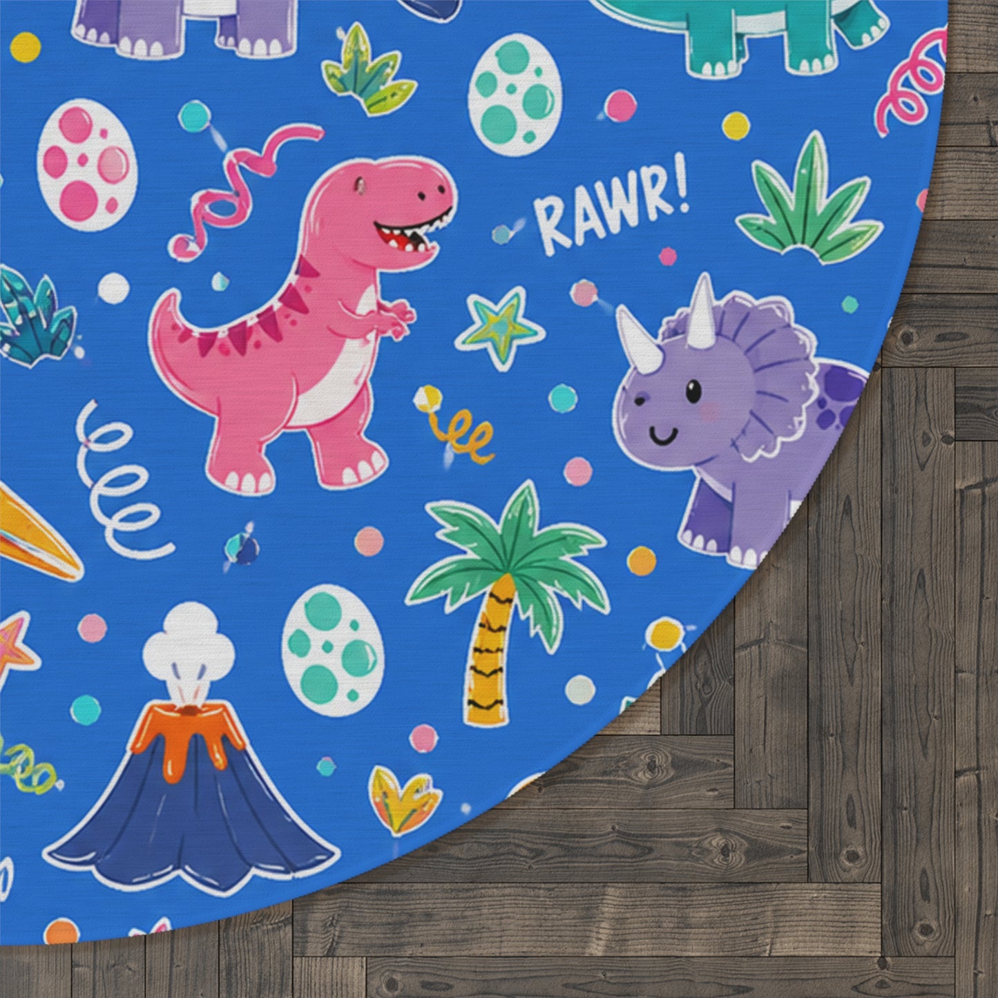 Blue Dino Round Rug 60 Inch Dinosaur Area Rug