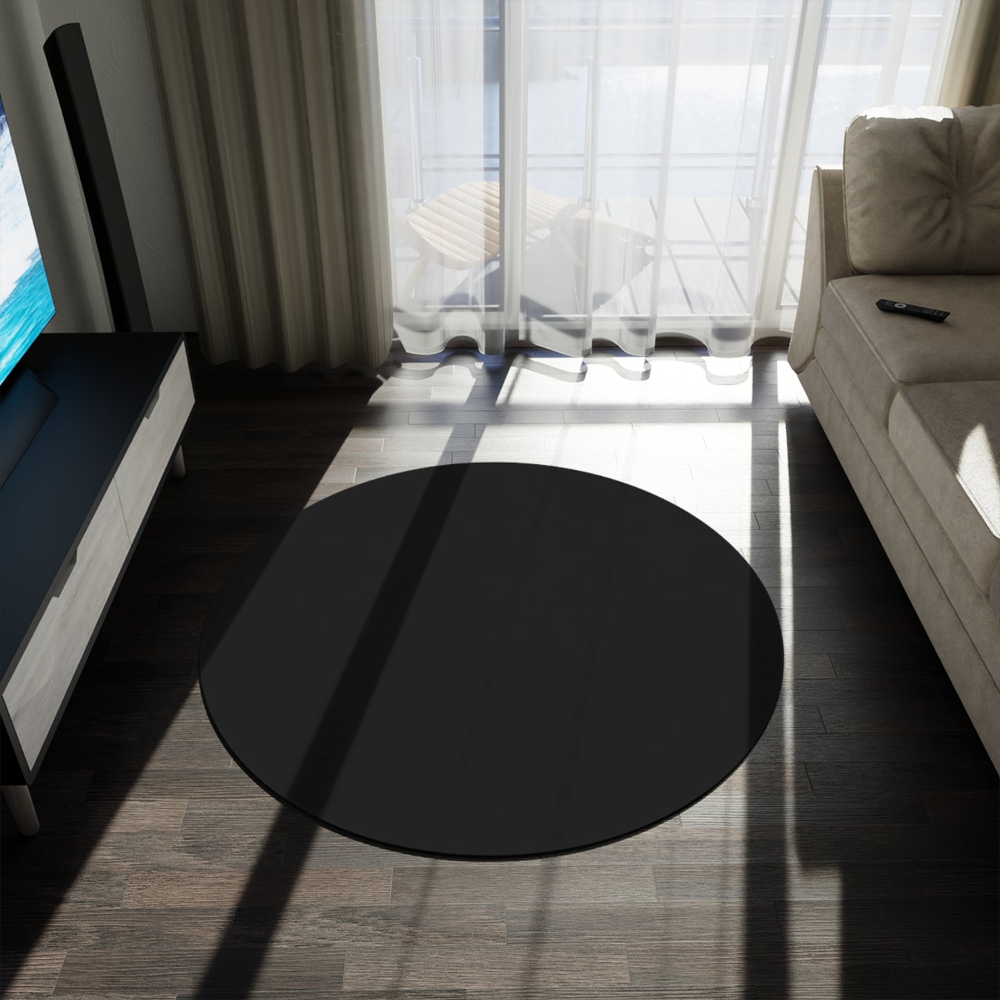 Black Coordinated Round Rug 60 Inch Floor Rug Minimal Home Decor Living Room Rug