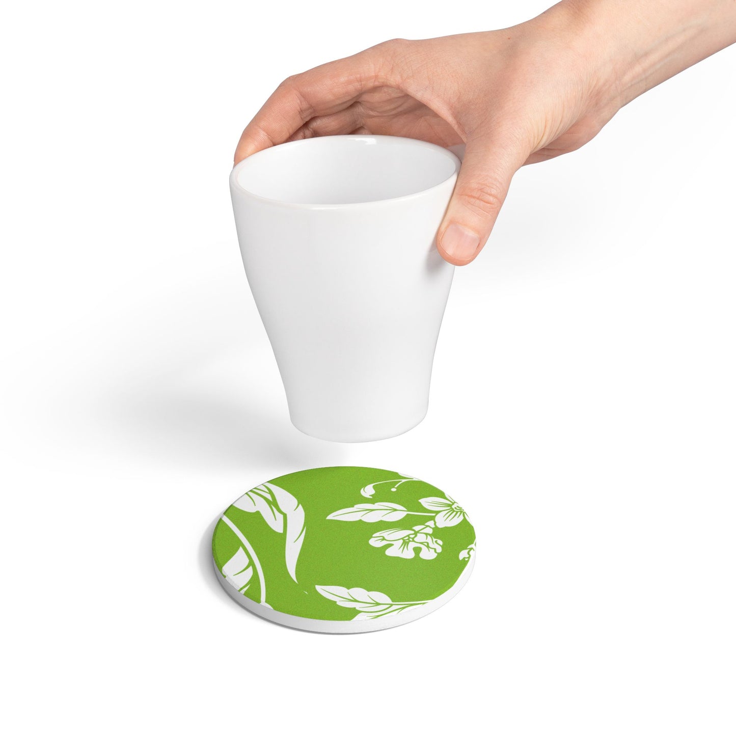 Muted Lime Floral Ceramic Coaster Coordinated Collection