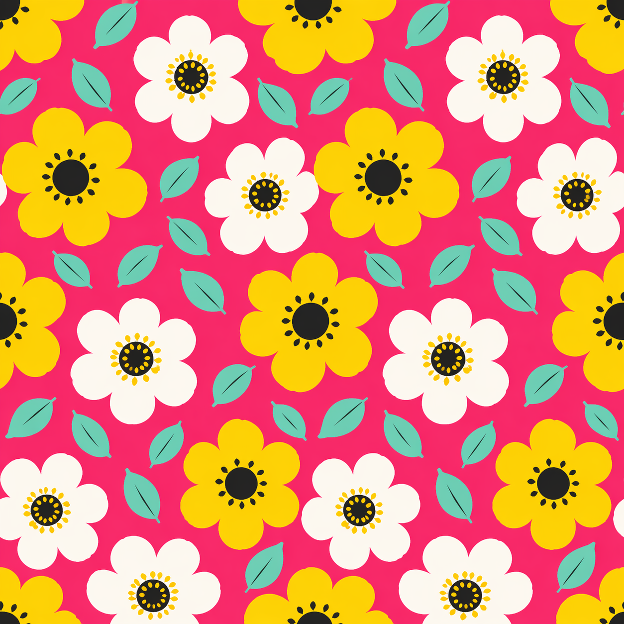 Happy Flower Bold Floral Seamless Pattern Bright Pink Floral PNG 8000x8000 Repeat Tile
