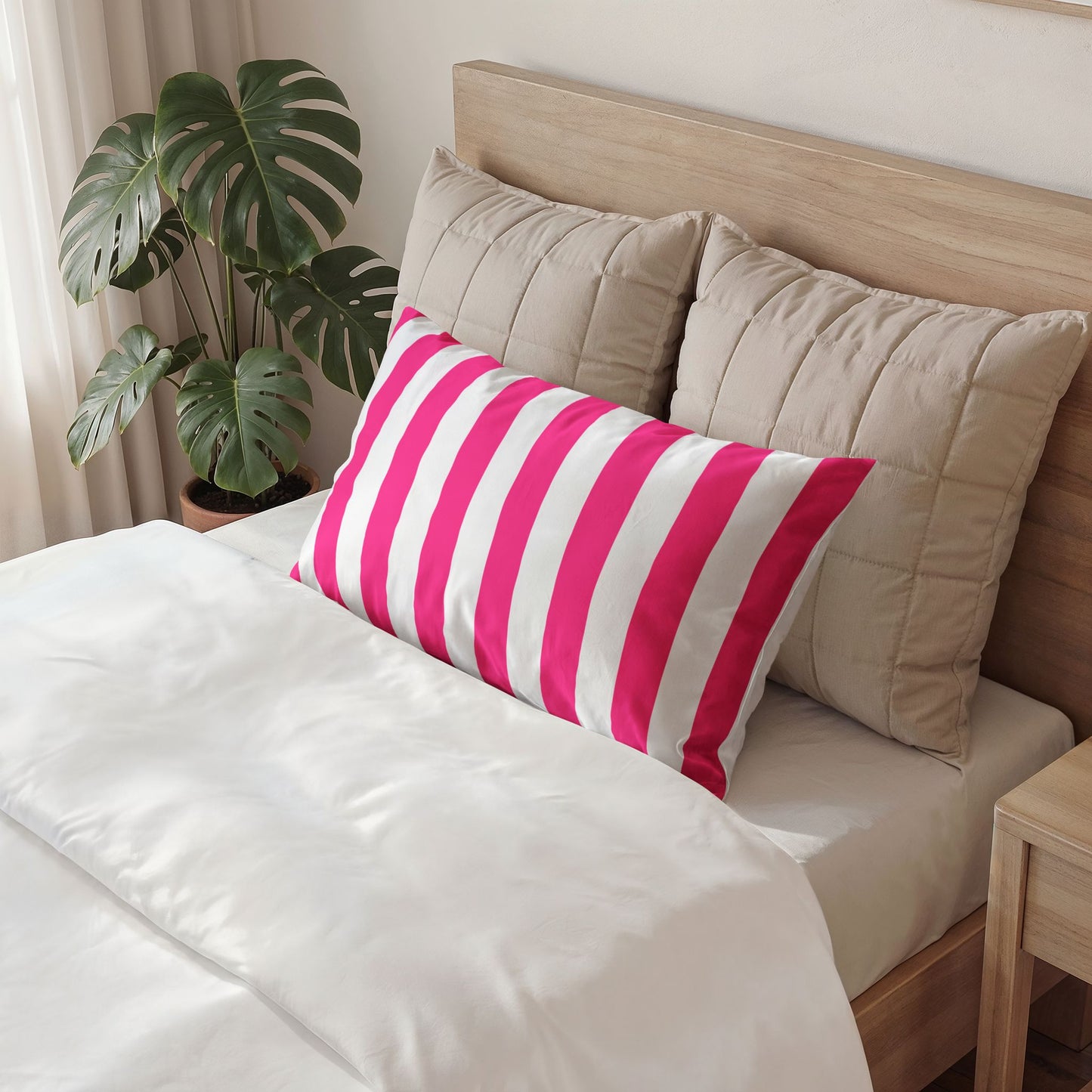 Pink Stripe Pillow Solid Cotton Sham