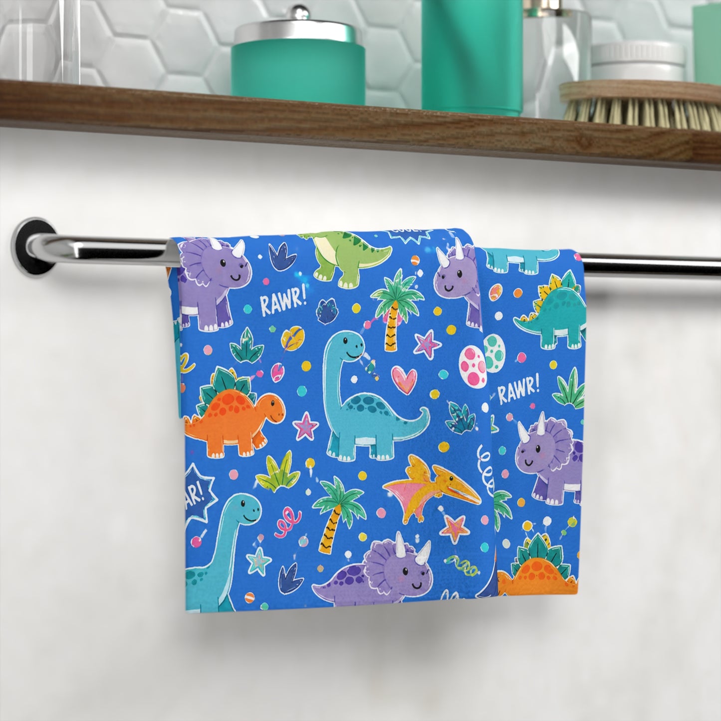 Blue Dino Face Towel