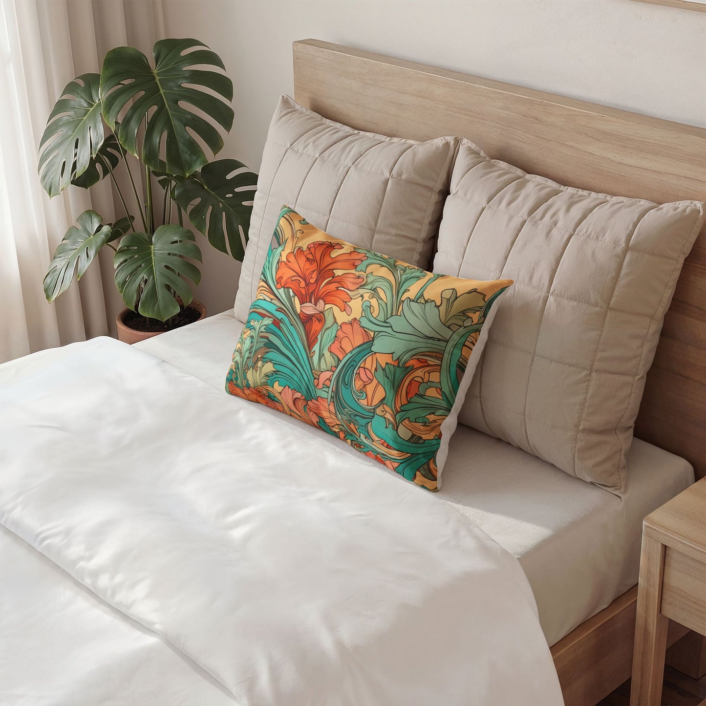 Coral Flourish Sham Painterly Floral Cotton Bedding