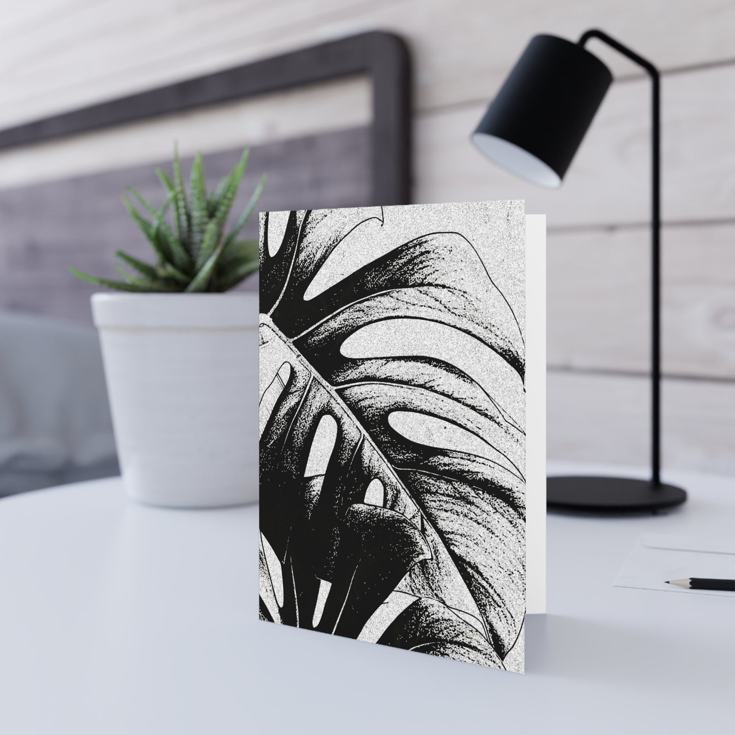 Monstera Leaf Black White Note Card
