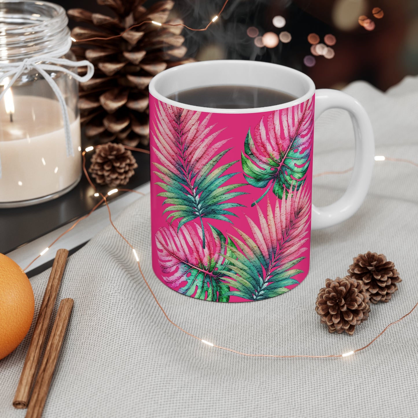 Tropical Vibes Ceramic Coffee Mug 11 oz Tropical Leaves Mug