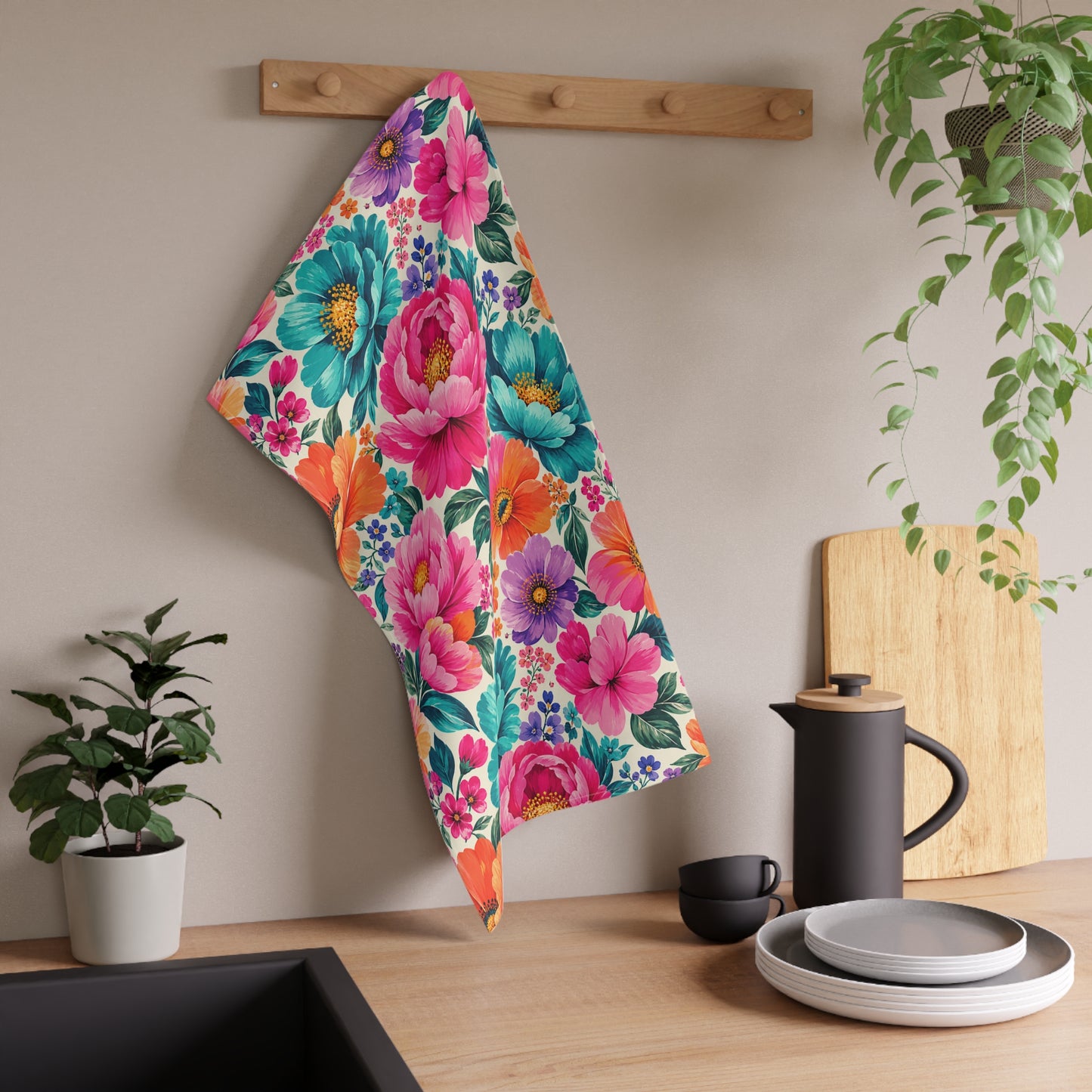 Dreamy Floral Cotton Twill Tea Towel 18 x 30 Floral Kitchen Towel