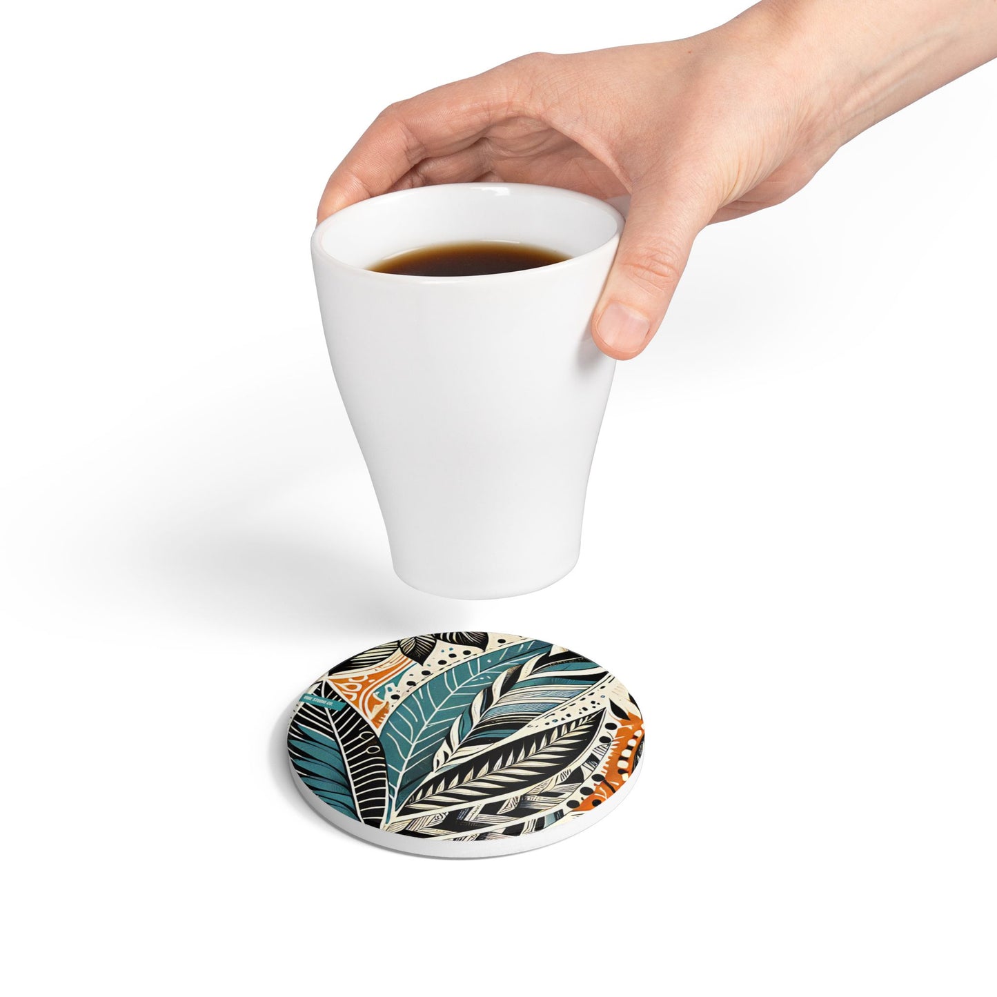 Botanical Leaves Blue Ceramic Coaster Modern Botanical Drink Coaster