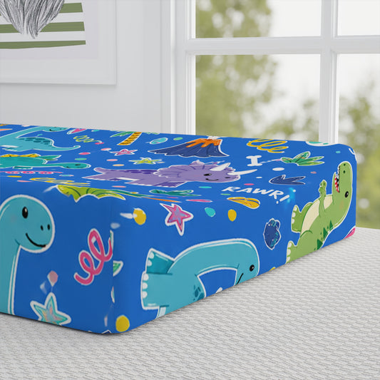 Blue Dino Baby Changing Pad Cover Dinosaur Nursery Changing Pad Cover
