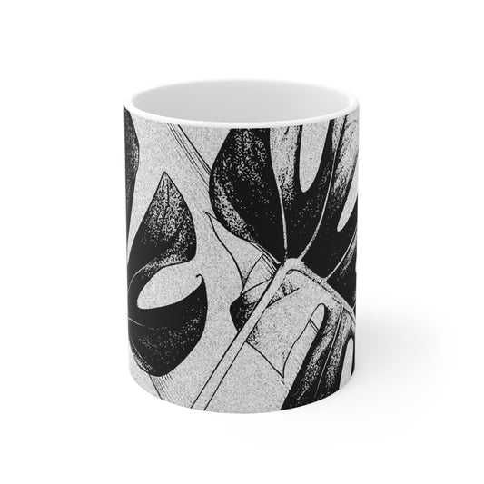 Monstera Leaf Black White Mug