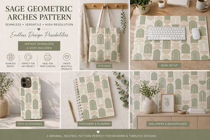 Sage Geometric Arches Seamless Pattern Neutral Arch Pattern PNG 8000x8000 Repeat Tile