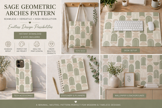 Sage Geometric Arches Seamless Pattern Neutral Arch Pattern PNG 8000x8000 Repeat Tile