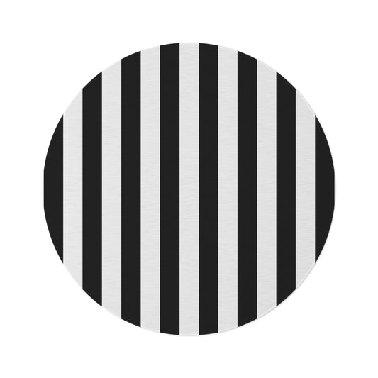 Black Stripe Round 60 Inch Rug