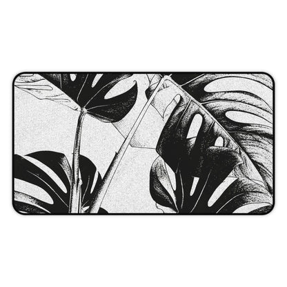 Monstera Leaf Black White Desk Pad