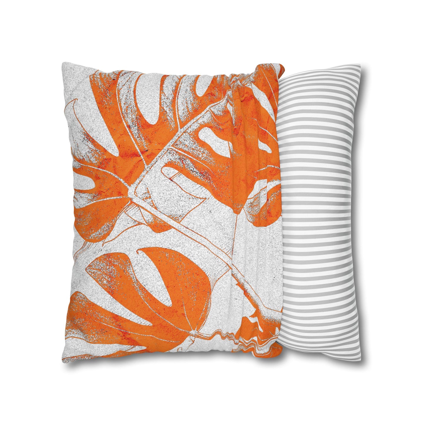 Monstera Leaf Tangerine Canvas Pillow Cover 20x20