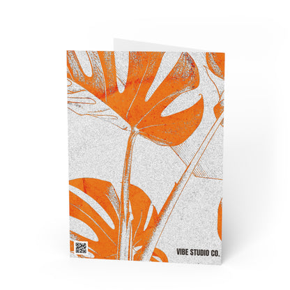 Monstera Leaf Tangerine Note Card