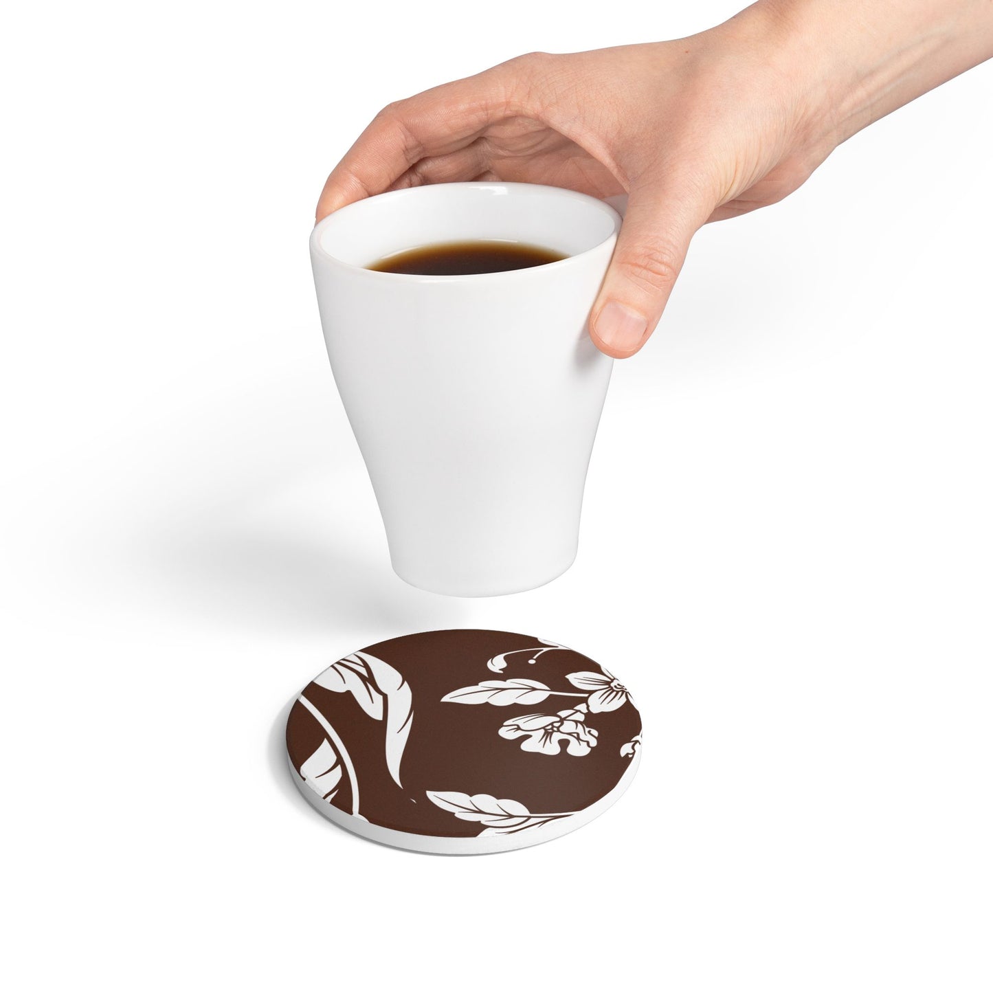 Chocolate Brown Floral Ceramic Coaster Coordinated Collection