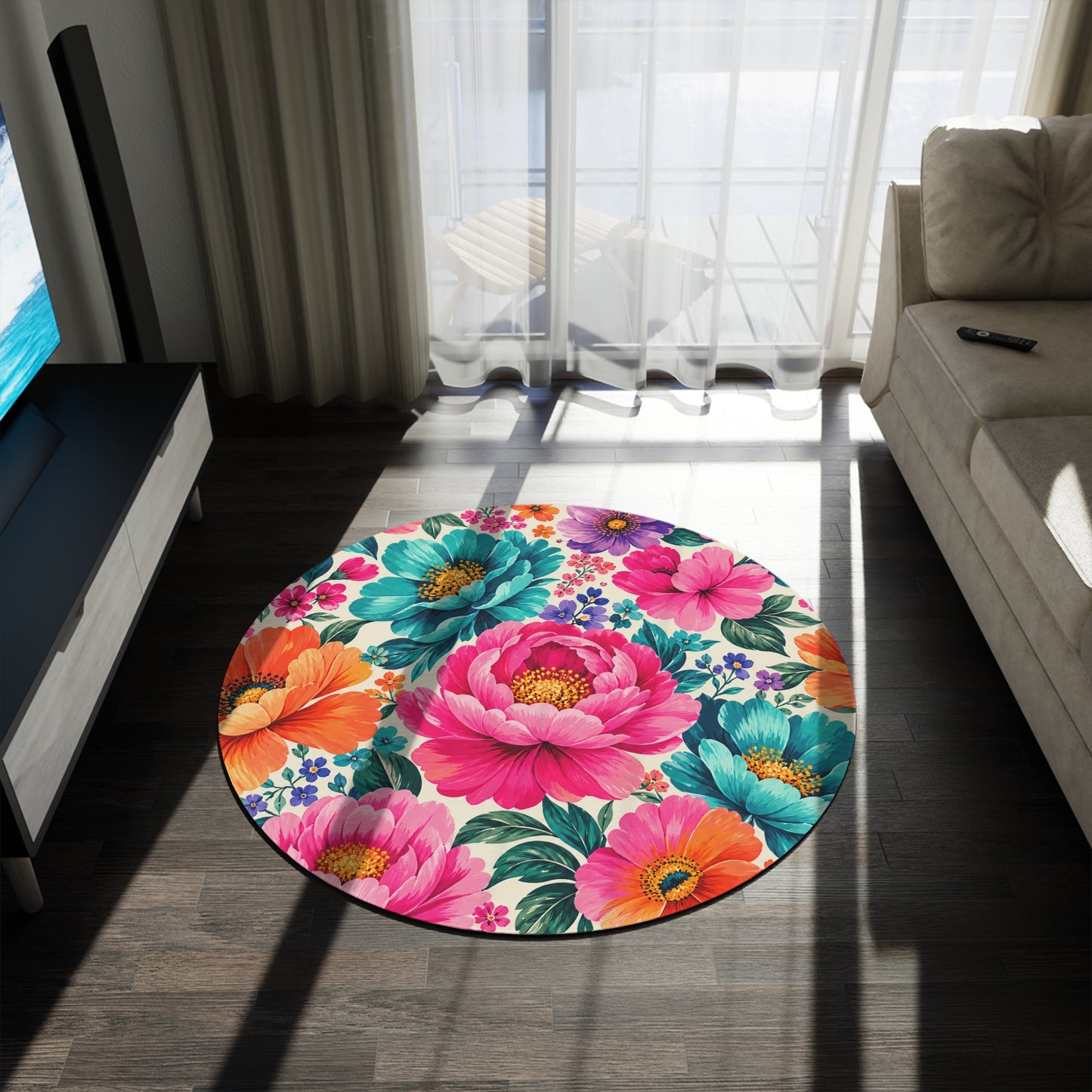 Dreamy Floral Round Rug 60 Inch Floral Area Rug