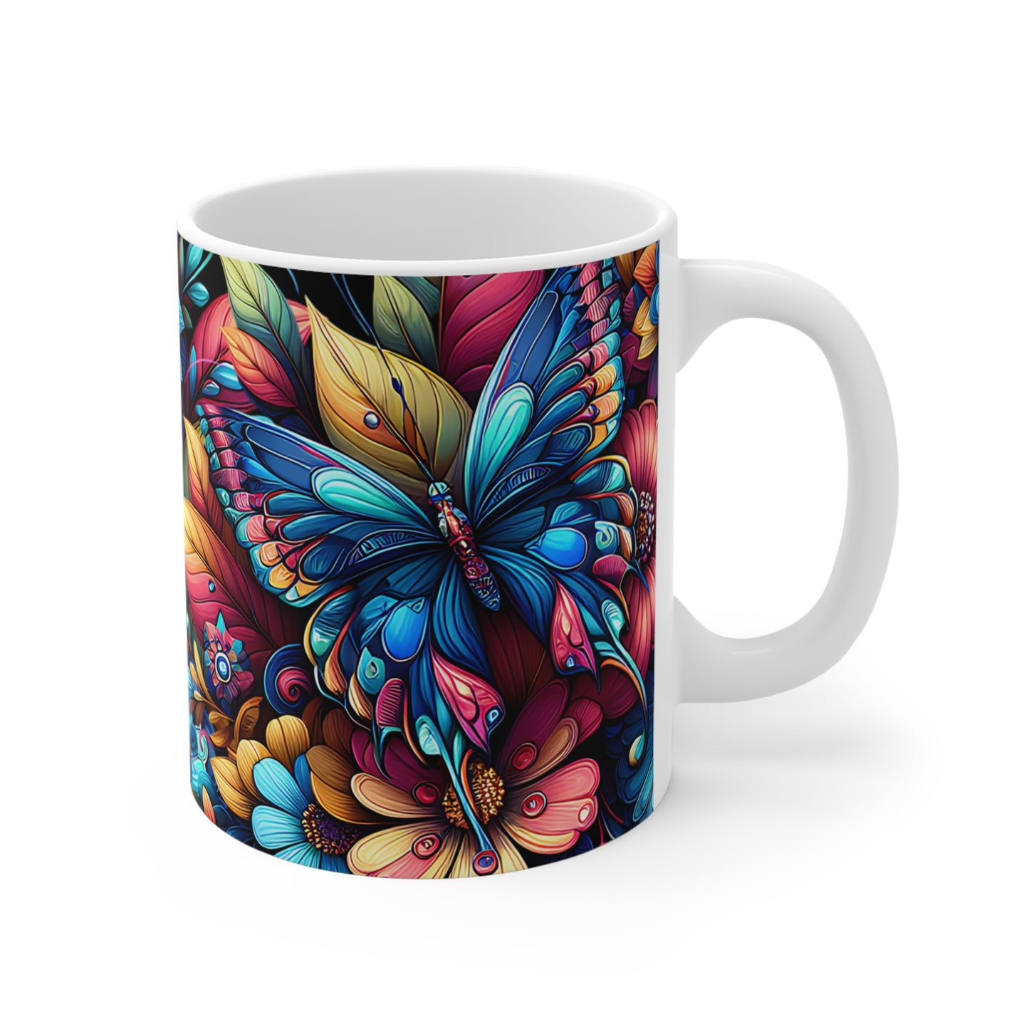 Butterfly Floral Mug - Metamorphosis Design, Vibrant Ceramic Coffee Cup