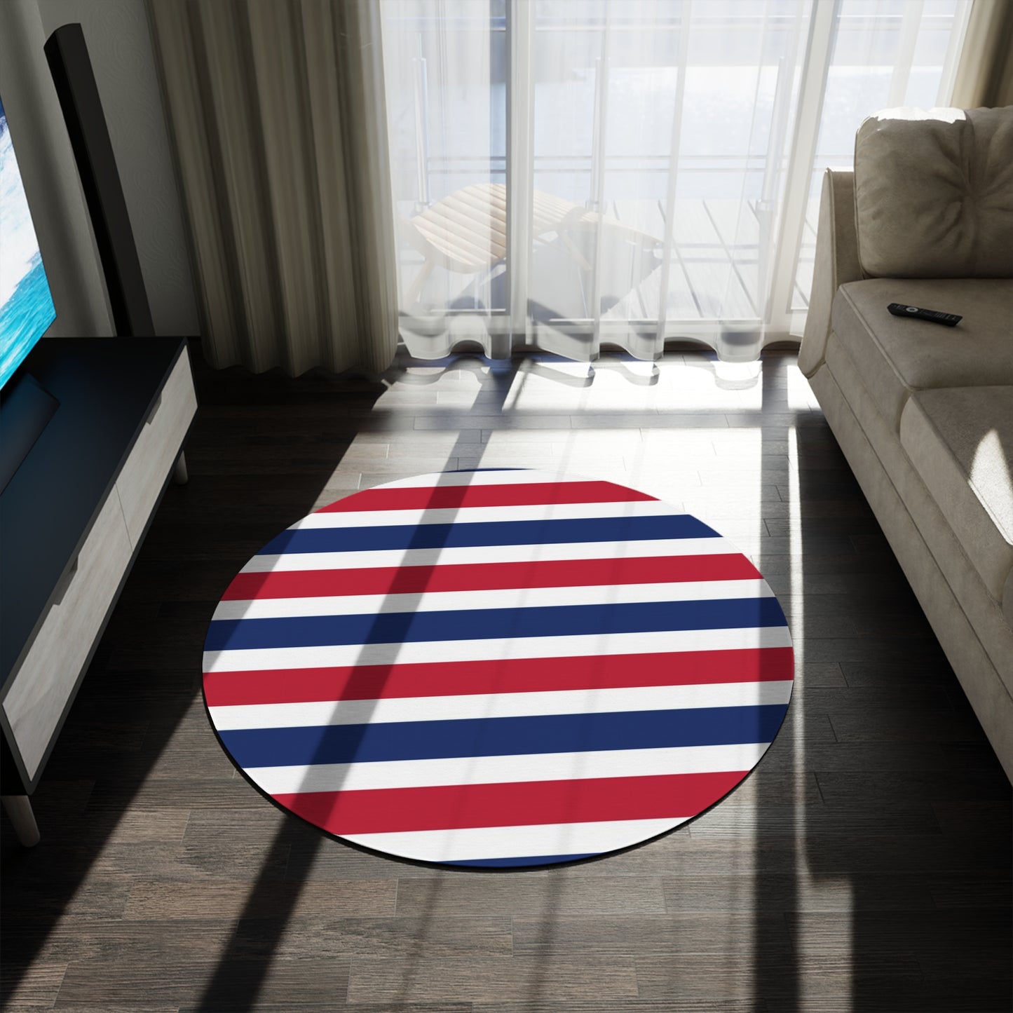 Red, White and Blue Stripe Round Rug 60 Inch Patriotic Area Rug