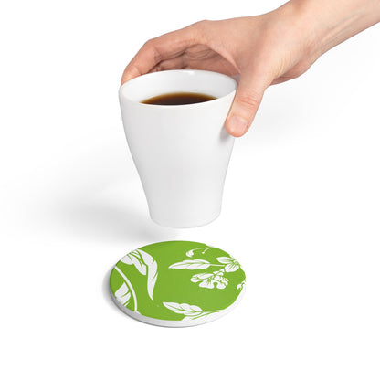 Muted Lime Floral Ceramic Coaster Coordinated Collection