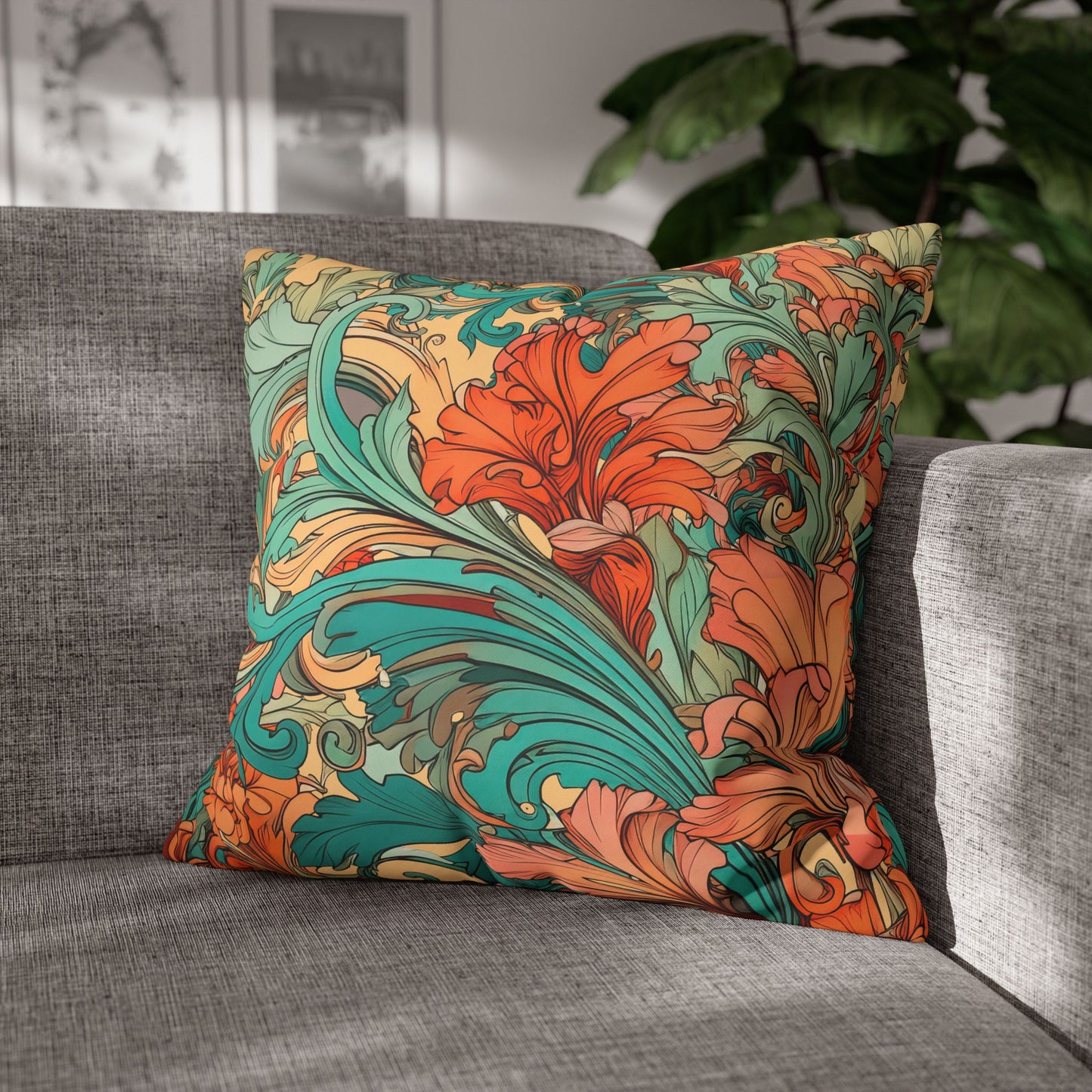 Coral Flourish Canvas Pillow Cover 20x20