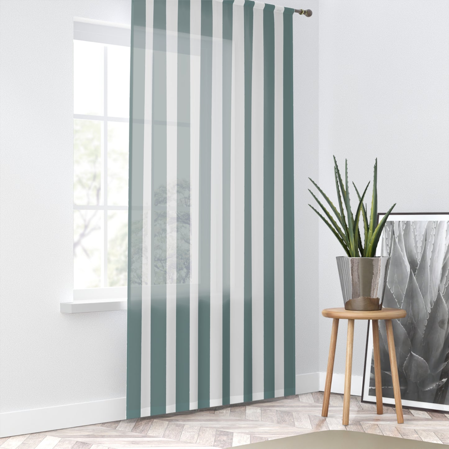 Dusty Blue and White Stripe Window Curtain