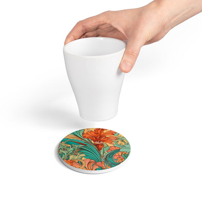 Coral Flourish Ceramic Coaster Botanical Drink Coaster