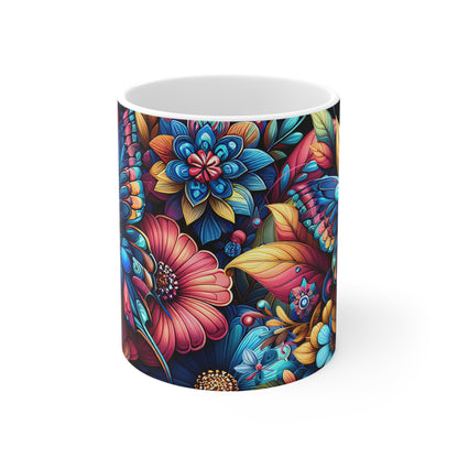 Butterfly Floral Mug - Metamorphosis Design, Vibrant Ceramic Coffee Cup