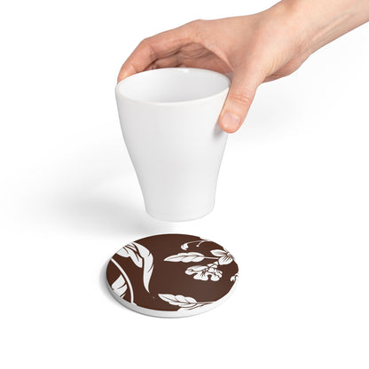 Chocolate Brown Floral Ceramic Coaster Coordinated Collection