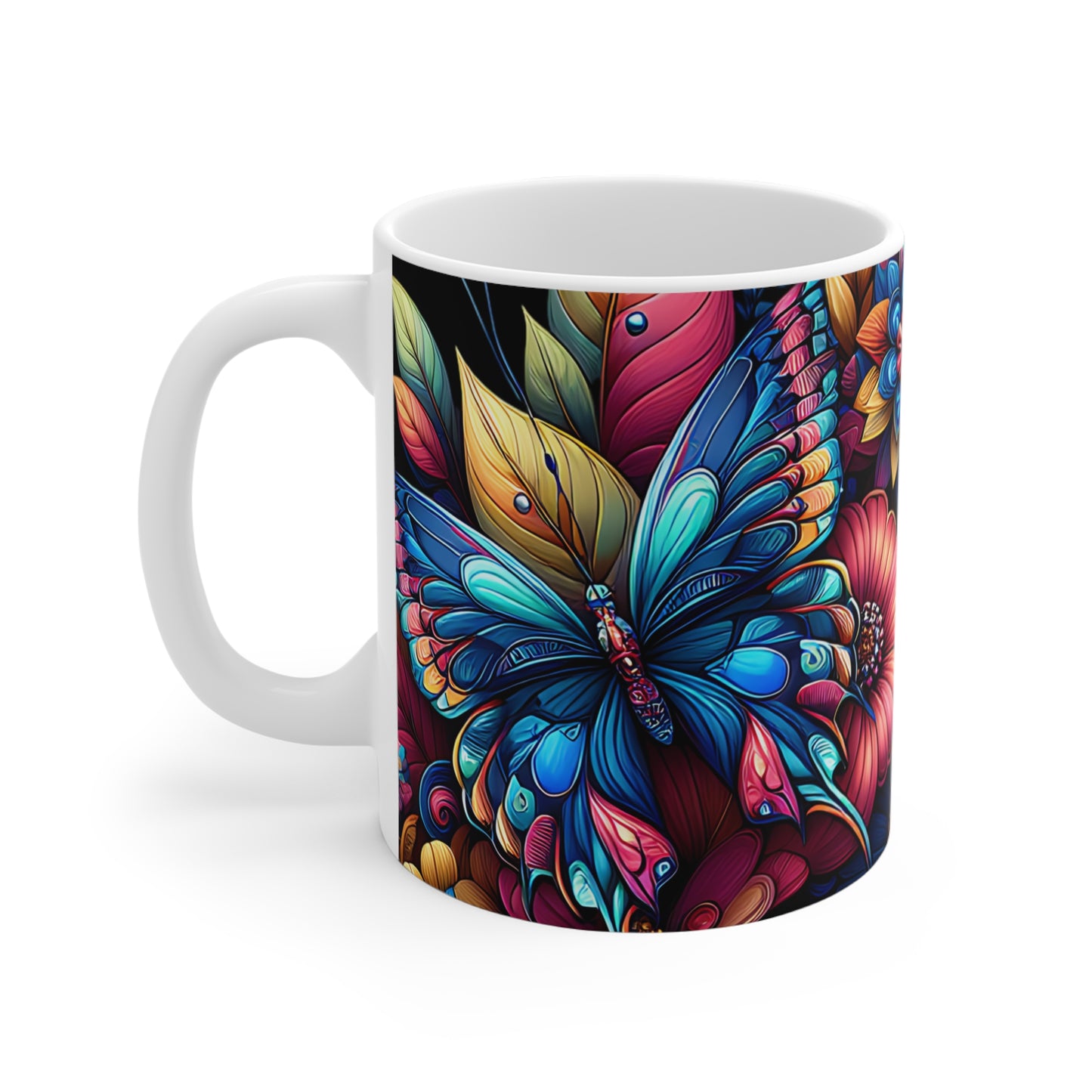 Butterfly Floral Mug - Metamorphosis Design, Vibrant Ceramic Coffee Cup