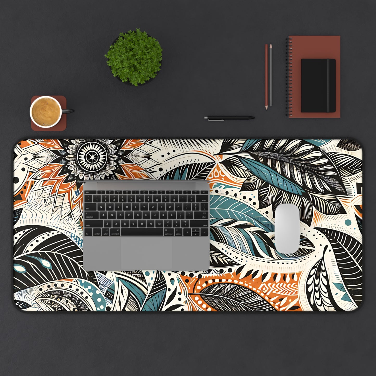Botanical Leaves Blue Desk Pad