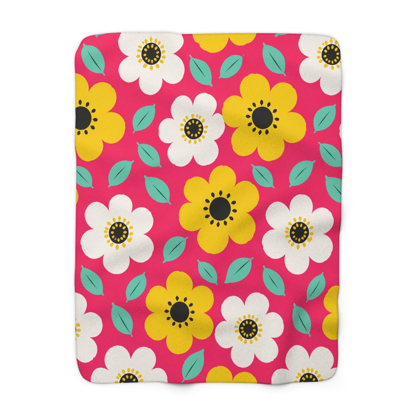 Happy Flower Sherpa Fleece Blanket Cozy Plush Throw Retro Daisy Blanket