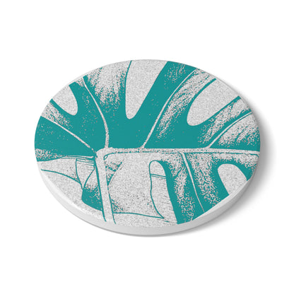 Monstera Leaf Deep Aqua Ceramic Coaster Botanical Drink Coaster