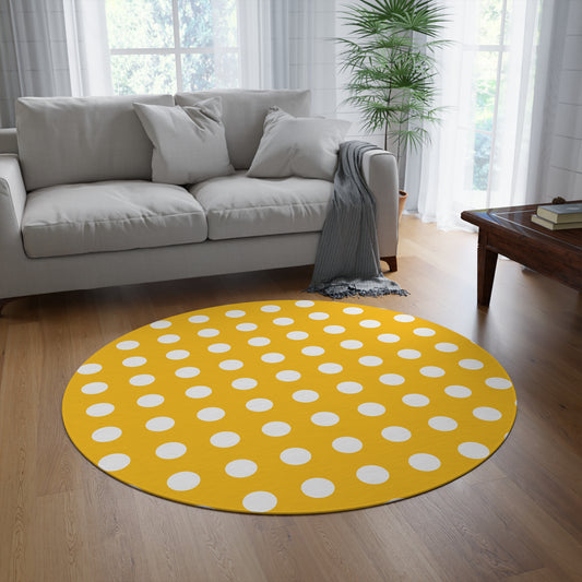 Yellow Polka Dot Round Rug 60 Inch White Dot Area Rug Bright Colorful Room Decor