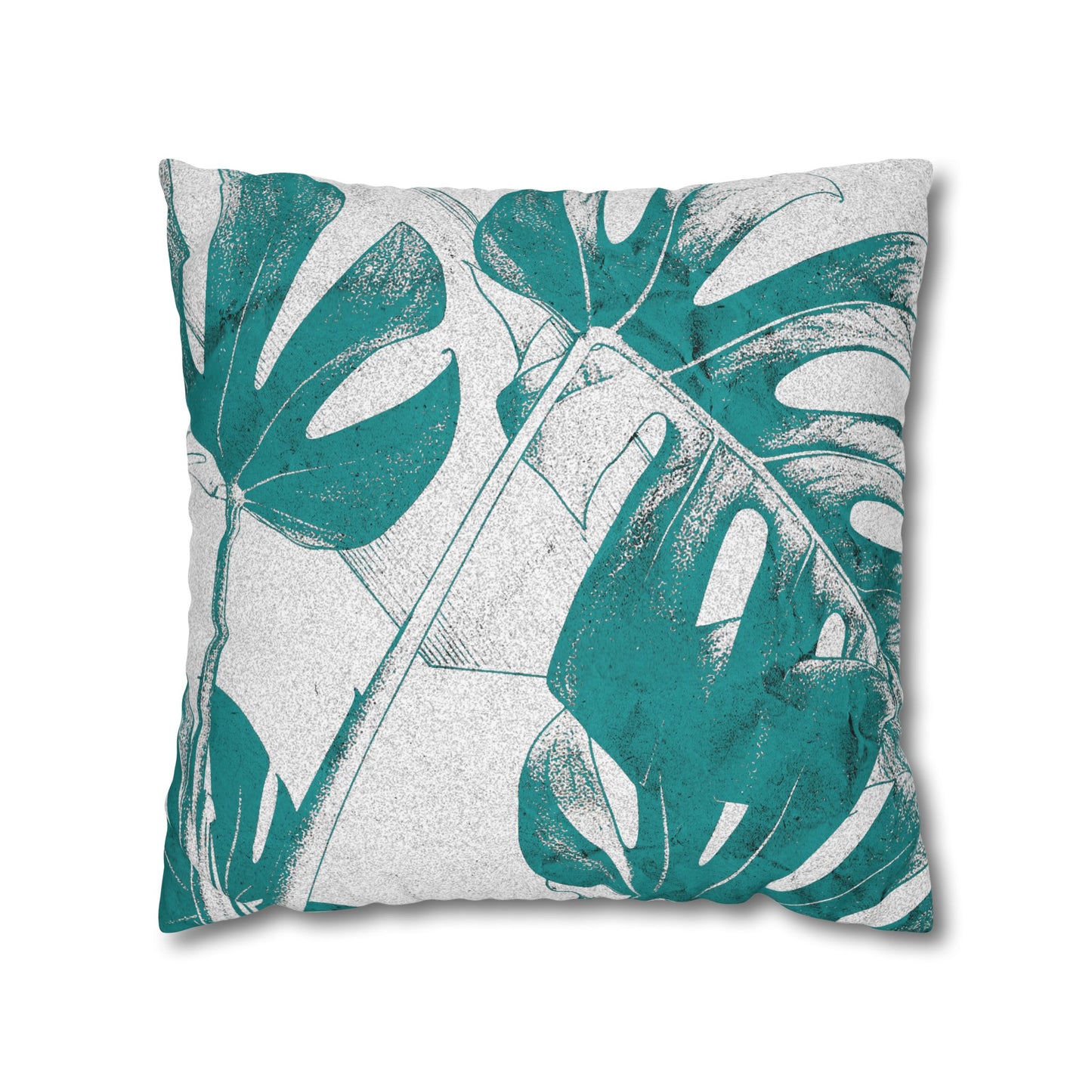 Monstera Leaf Deep Aqua Canvas Pillow Cover 20x20