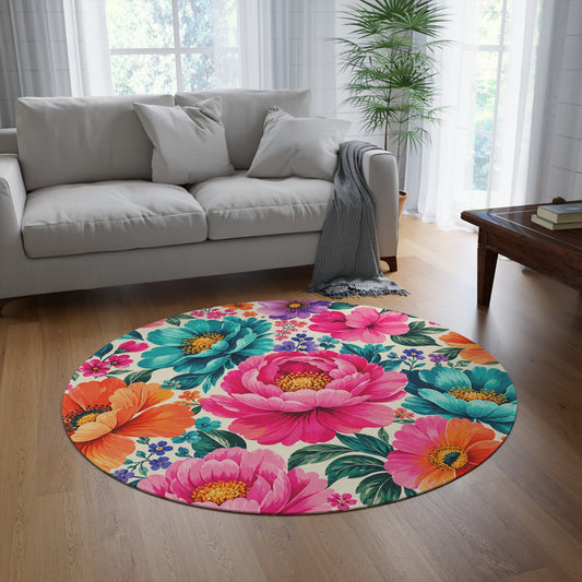 Dreamy Floral Round Rug 60 Inch Floral Area Rug