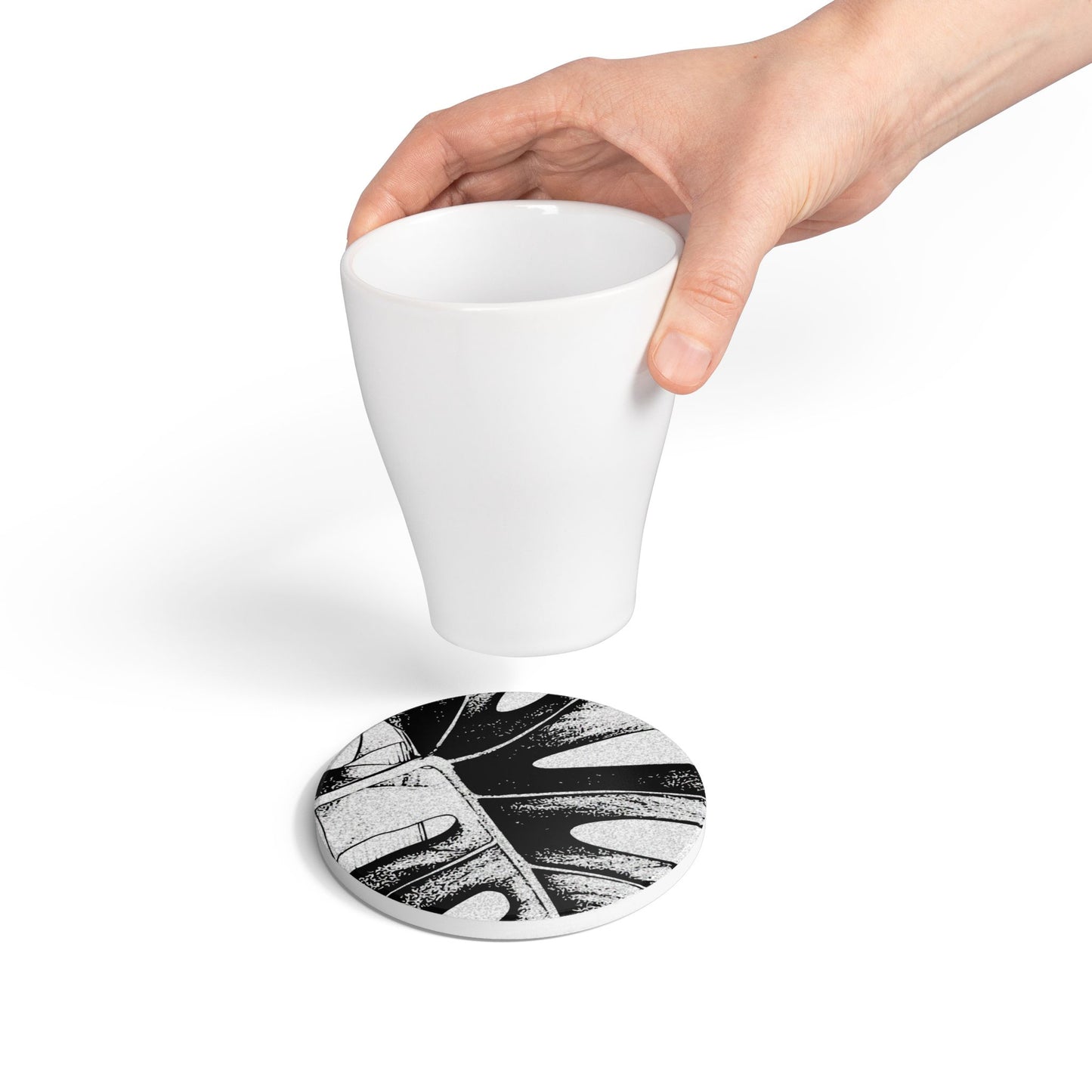Monstera Leaf Black Ceramic Coaster Botanical Drink Coaster