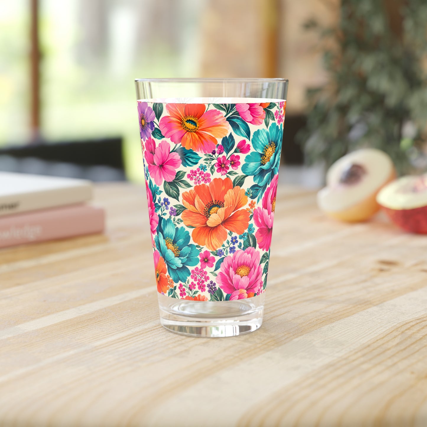 Dreamy Floral Pint Glass 16oz Floral Glassware