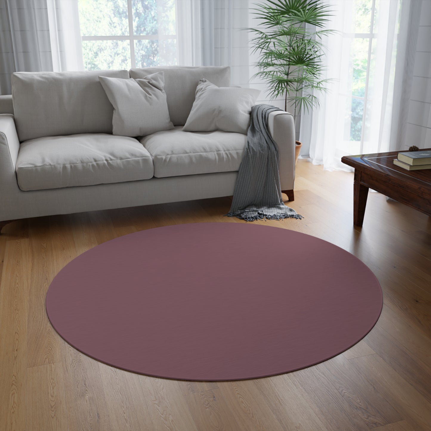 Mauve Coordinated Round Rug 60 Inch Floor Rug Minimal Home Decor Living Room Rug